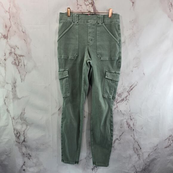 Spanx Pants Womens Large Green High Rise Stretch Twill Ankle Cargo Cropped - Picture 5 of 13